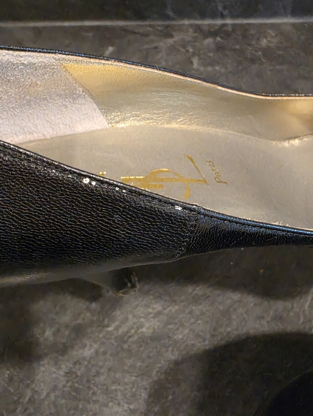Yves Saint Laurent Size 37 Black Leather Pointed Pumps with Gold Insole - Picture 12 of 12